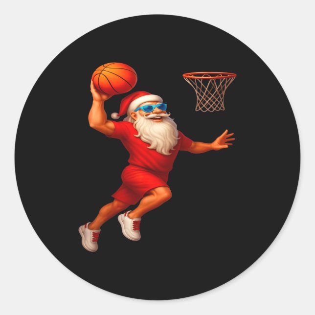 Sticker Rond Cool Santa Basketball Player Dunking Xmas Christma (Devant)