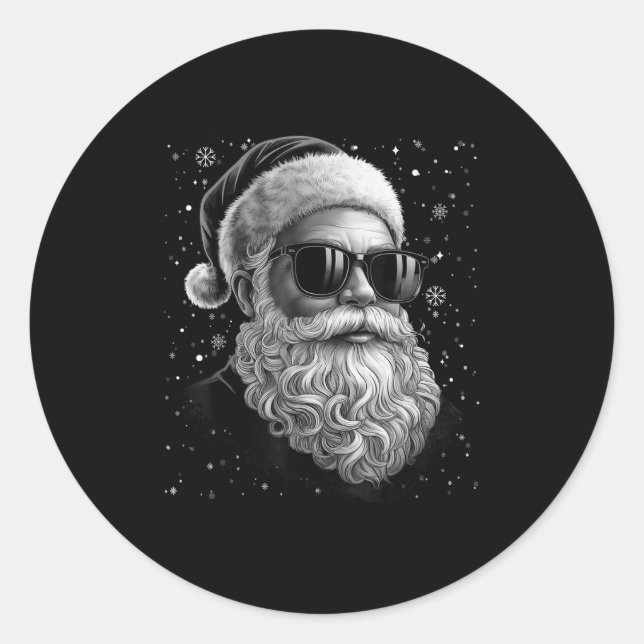 Sticker Rond Cool Santa Face Beard &amp; Gles Christmas Funny M (Devant)