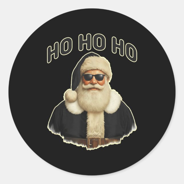 Sticker Rond Cool Santa In Black Hat Sungles Graphic  (Devant)