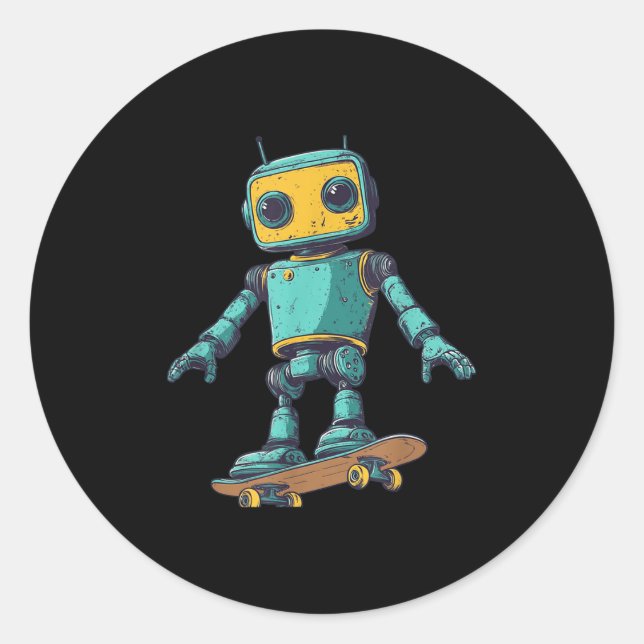 Sticker Rond Cool Skating Robot With Skateboard Costume  (Devant)