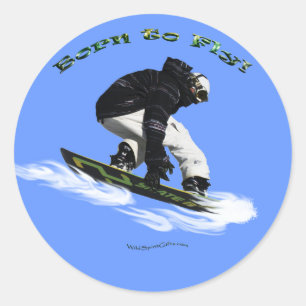 Sticker Rond Cool Snow Boarder Hiver Sports Thème