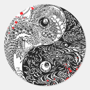 Sticker Rond Cool splatte de sang Yin Yang Dragons tatouage art