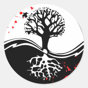 Sticker Rond Cool splatter de sang Yin Yang Tree tatouage art