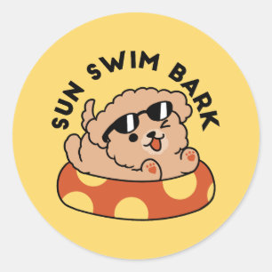 Sticker Rond Cool Summer Chien Flottant - Jolie Puppy Pool Part