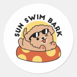 Sticker Rond Cool Summer Chien Flottant - Jolie Puppy Pool Part