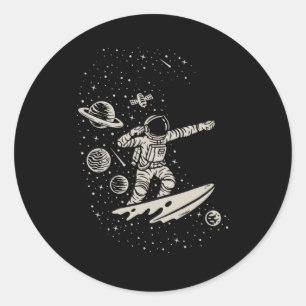 Sticker Rond Cool Surf Astronaut Planètes spatiales Cosmonaute