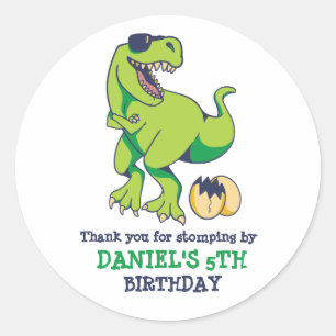 Sticker Rond Cool T-Rex Dinosaur Oeufs Garçons Fête d'anniversa