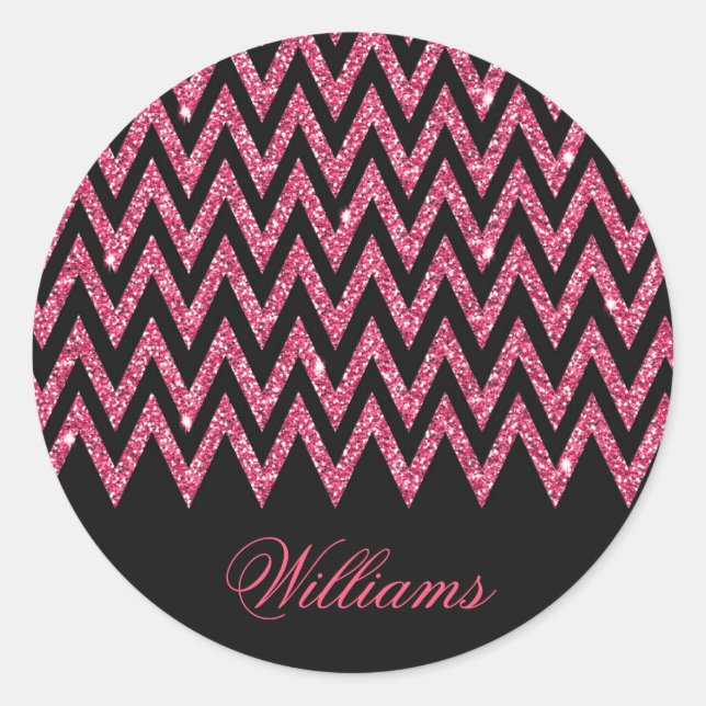 Sticker Rond Cool tendance chevron zigzag teinte rose vif parti (Devant)