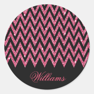 Sticker Rond Cool tendance chevron zigzag teinte rose vif parti