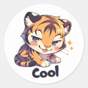 Sticker Rond Cool Tiger Anime
