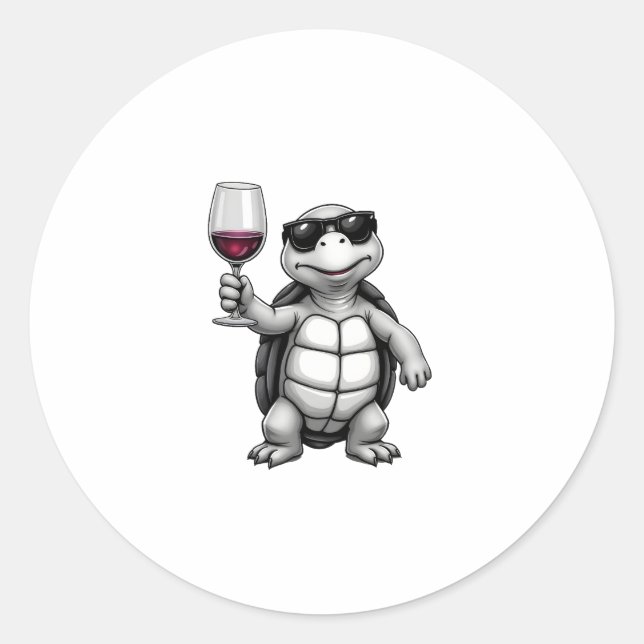 Sticker Rond cool turtle drinking red wine art print_1 (1) (Devant)