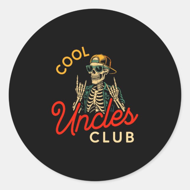 Sticker Rond Cool Uncles Club Shirt Funny Skeleton Retro Uncle  (Devant)