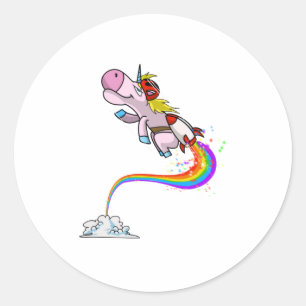 Sticker Rond Cool Unicorn Jetpack Rainbow Funny Horned Horned H