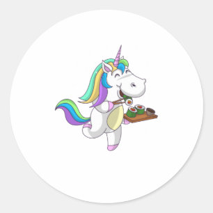 Sticker Rond Cool Unicorn Manger Sushi Drôle Nourriture japonai