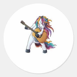 Sticker Rond Cool Unicorne Jouer de la guitare _ Funny Animal G