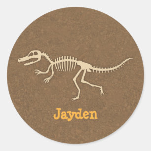 Sticker Rond Cool Velociraptor Dinosaur Bones Pour Garçons