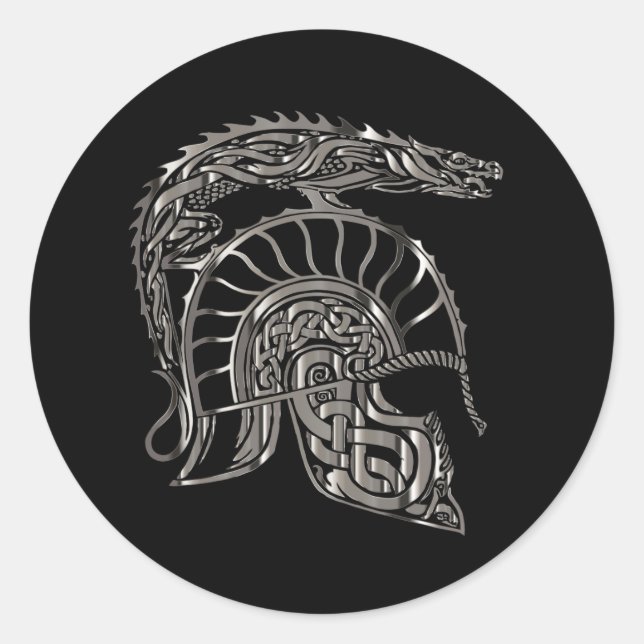 Sticker Rond Cool Warrior Metallic Dragon Helmet (Devant)