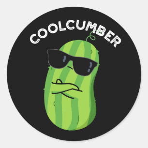 Sticker Rond Coolcumber Funny Veggie Cucumber Pun Dark BG