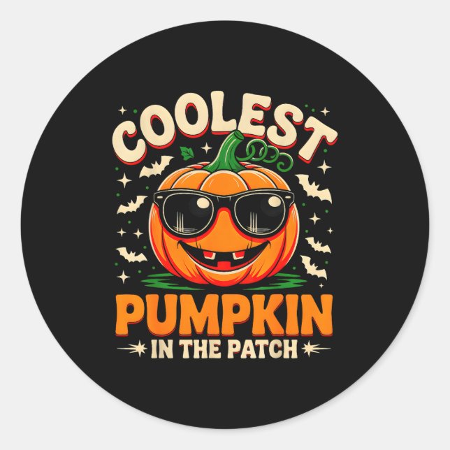 Sticker Rond Coolest Pumpkin In The Patch Groovy Halloween For  (Devant)