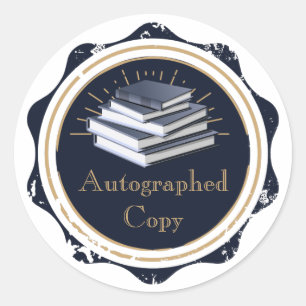 Sticker Rond Copie autographiée, Livres empilés