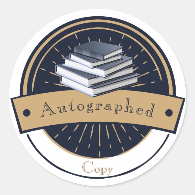 Sticker Rond Copie autographiée, pile de livres (Devant)