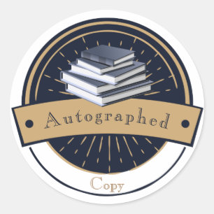 Sticker Rond Copie autographiée, pile de livres