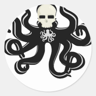 STICKER ROND COPIE D'ART DE TATOUAGE DE CRÂNE DE KRAKEN