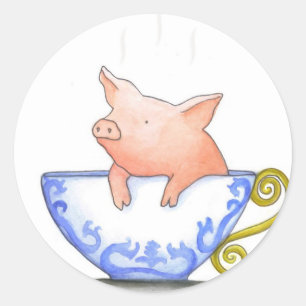 Sticker Rond Copie de porc de tasse de thé