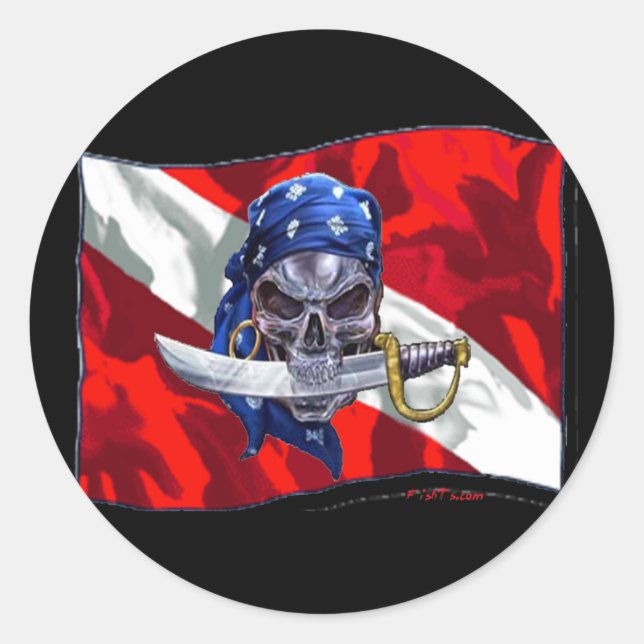 Sticker Rond copie piratediveflag (Devant)