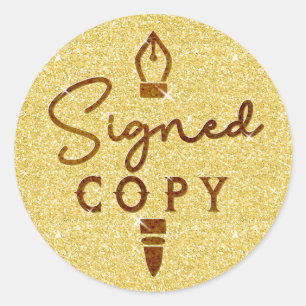 Sticker Rond Copie signée Auteur Livre Signer Gold Parties scin