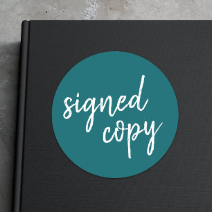 Sticker Rond Copie signée Author Modern Turquoise Book Signin