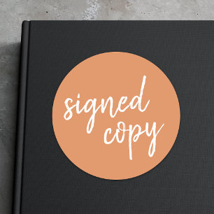 Sticker Rond Copie signée Author Writer Orange Book Signing