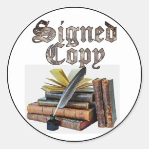 Sticker Rond Copie Signée Des Livres Et Du Quill