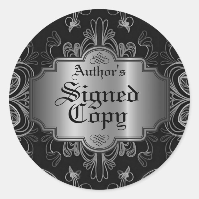 Sticker Rond Copie Signée Florale Abstraite Noire Et Argent (Devant)