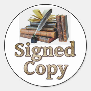 Sticker Rond Copie Signée Livres Et Quill 2