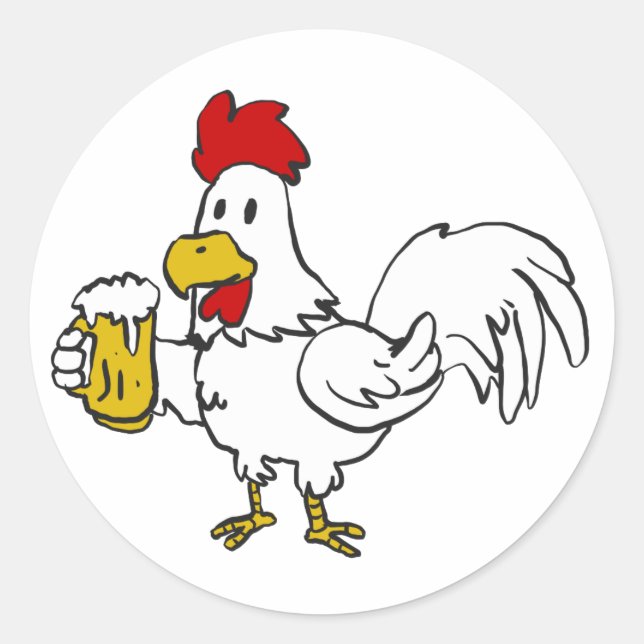 Sticker Rond Coq avec bière de tasse | choisir la couleur arriè (Devant)