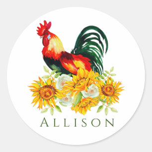 Sticker Rond Coq avec tournesol Personnalisé