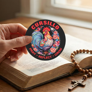 Sticker Rond Coq Cursillo aux Roses Priez Réfléchissez Grandiss