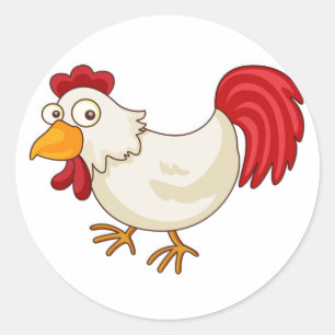 Sticker Rond Coq de dessin animé poule blanche