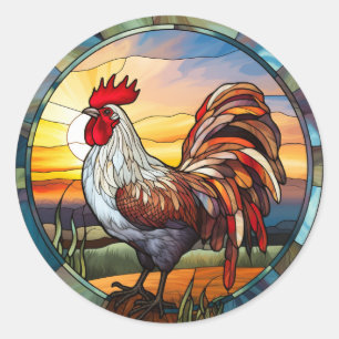 Sticker Rond Coq de poulet en verre doux et lever du soleil