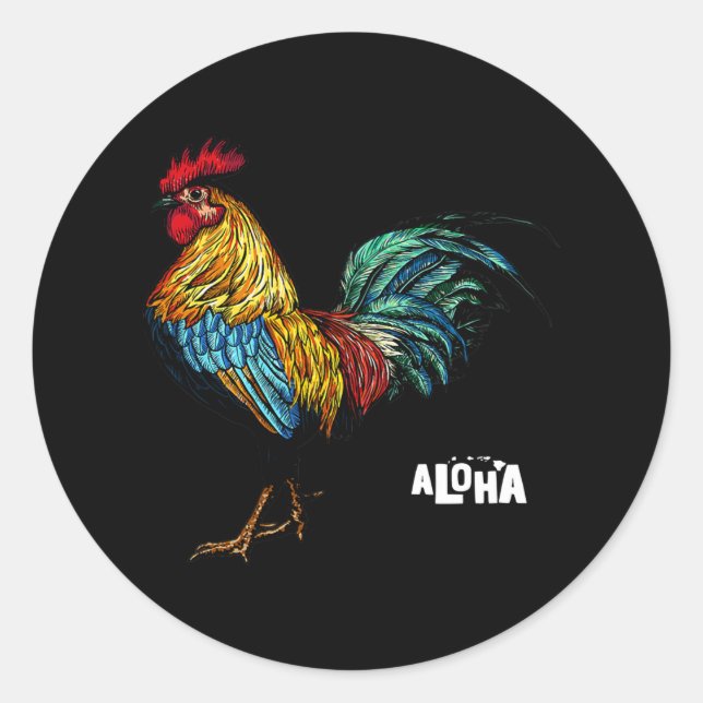 Sticker Rond coq hawaii aloha hawaiian 157 (Devant)