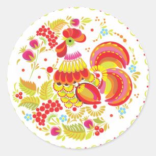 Sticker Rond Coq Hohloma