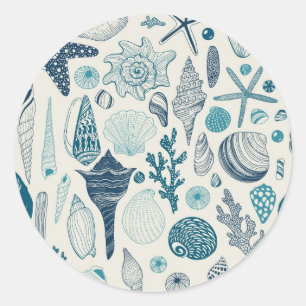 Sticker Rond Coques de mer sur blanc