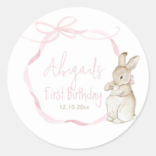 Sticker Rond Coquet rose Pierre le lapin 1er Bir 1er Anniversai