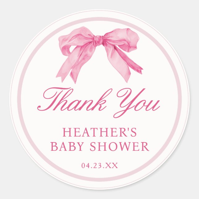 Sticker Rond Coquette Baby shower de la boîte rose Merci (Devant)