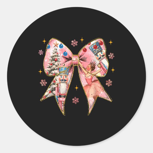 Sticker Rond Coquette Bow Christmas Nutcracker Ballet Festive W (Devant)