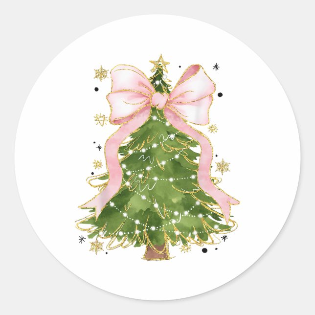 Sticker Rond Coquette Bow Christmas Tree Vacances Fille tenue W (Devant)