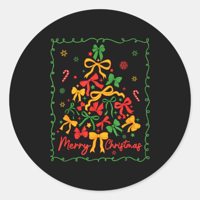 Sticker Rond Coquette Bow Christmas Tree Xmas Holiday Girly Out (Devant)