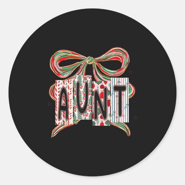 Sticker Rond Coquette Bow Merry Christmas Aunt Grandma Xmas Paj (Devant)