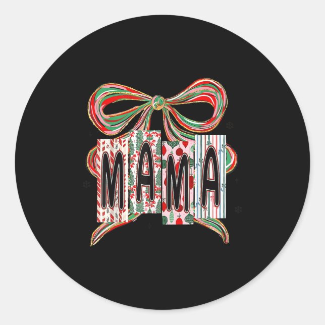 Sticker Rond Coquette Bow Merry Christmas Mama Grandma Xmas Paj (Devant)